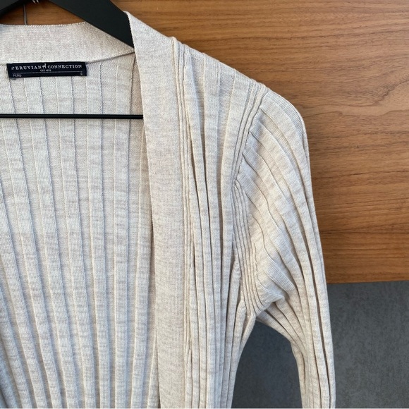 Peruvian Connection Long Ribbed Beige Cardigan, Size S - Picture 5 of 7